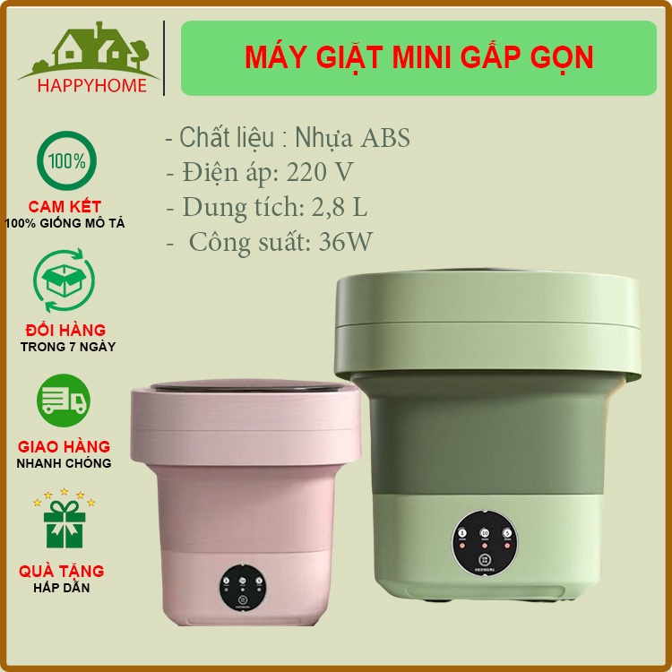 Máy Giặt Gấp Mini Cho Bé Gấp Gọn Di Động Vắt Khô Khử Khuẩn Bằng Ánh Sáng Xanh giặt sạch bụi bẩn giỏ thoát nước