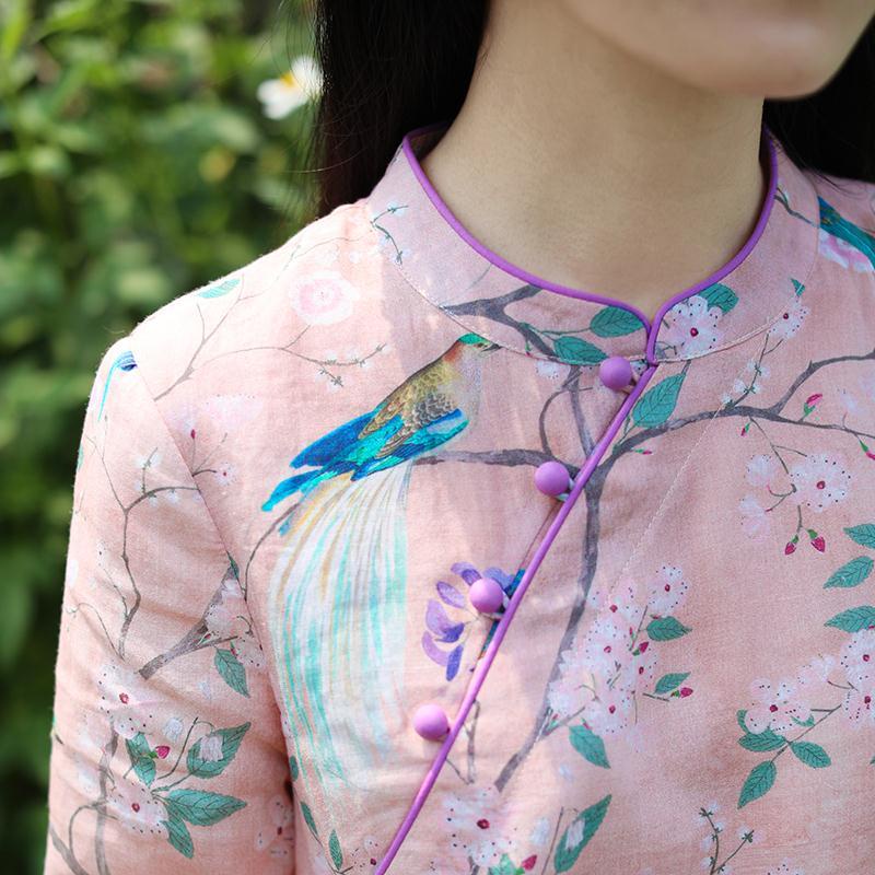 Đầm Sườn Xám Cách Tân Vải Lanh Cotton Hai Lớp In Họa Tiết Dân Tộc Cổ Điển Thời Trang Mùa Hè 2023 Dành Cho Bạn Nữ