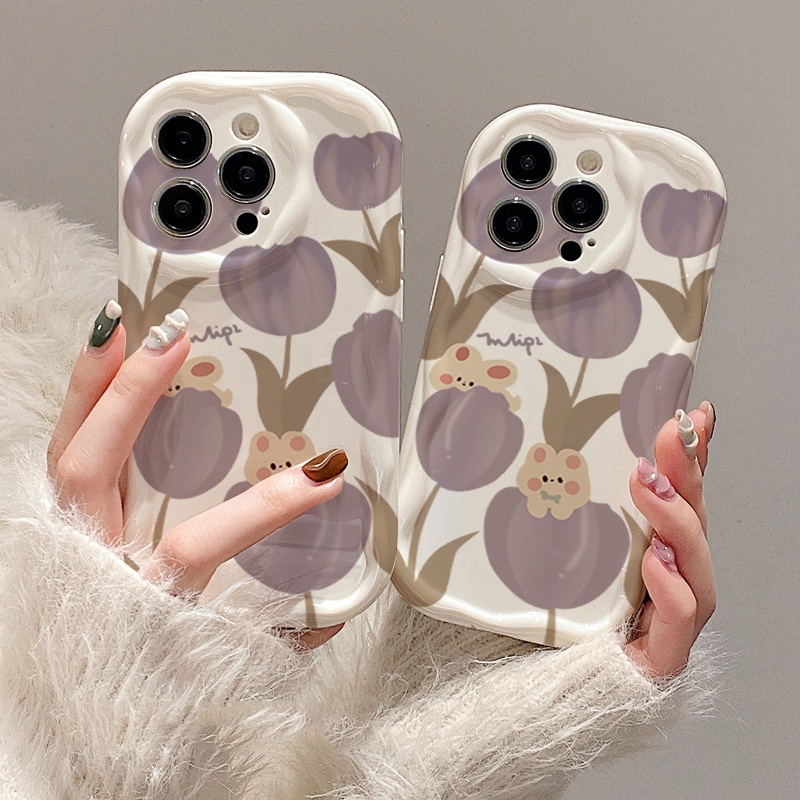 Ốp Điện Thoại TPU Mềm Trong Suốt Họa Tiết Hoa tulip Tím Cho IPHONE 7 8 14 PLUS X XS XR 11 12 13 MINI MAX PRO