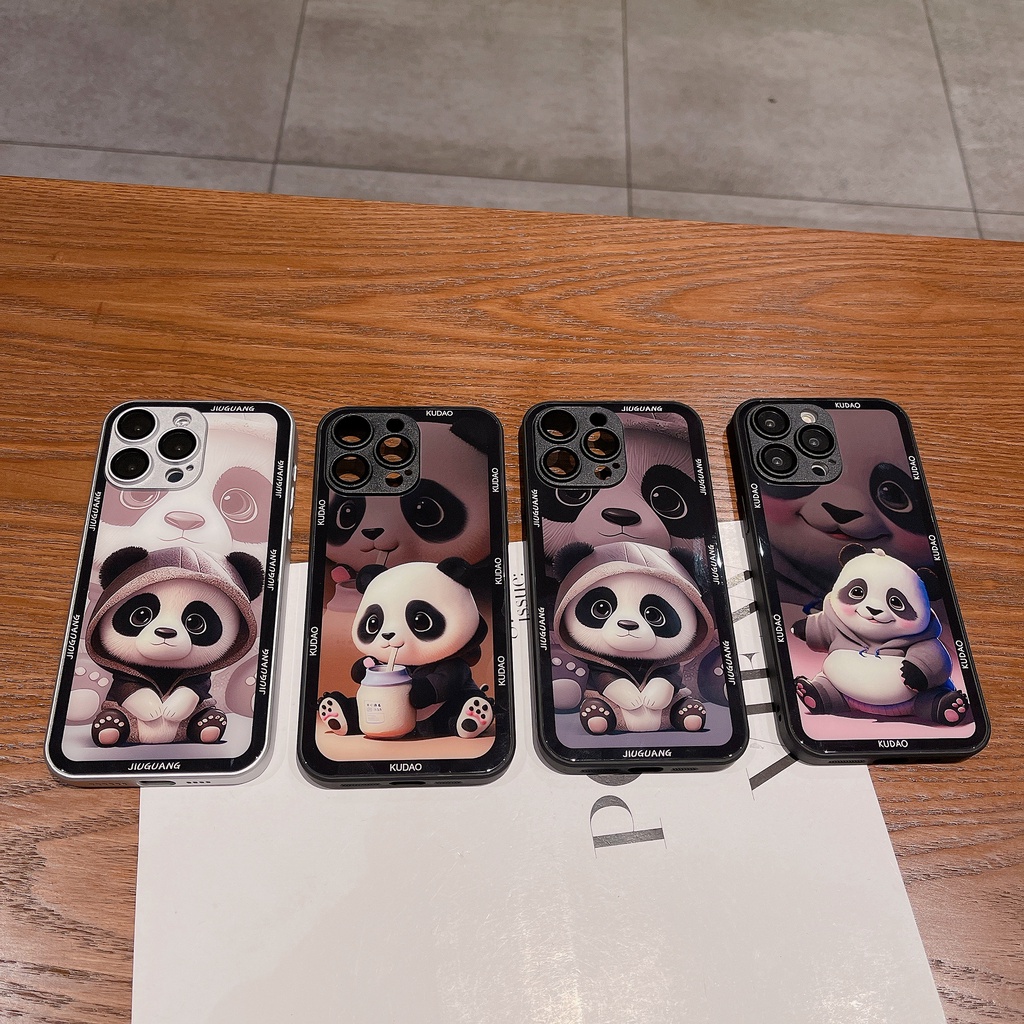 Ốp Điện Thoại Kính Cường Lực PC In Hình Gấu Trúc Đáng Yêu Cho iPhone 11 12 13 14 PRO MAX XR XS 7 8 Plus