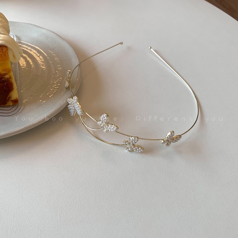 Băng Đô Cài Tóc Hình Bướm Đính Ngọc Trai Phong Cách Mới 2023