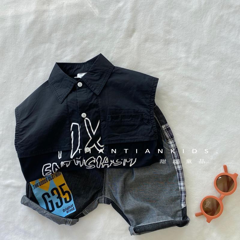 Bộ Áo Sơ Mi Cotton Không Tay Kèm Quần Ngắn Thời Trang Mùa Hè Phong Cách Hàn Quốc Mới Cho Bé Trai Và Gái