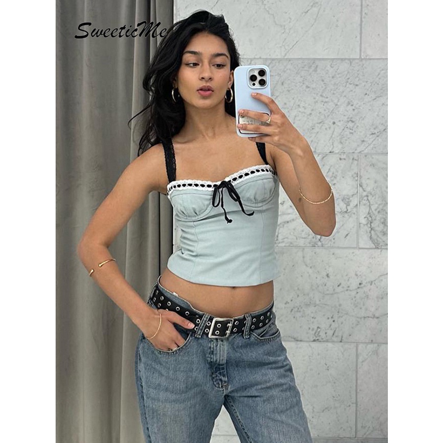 Áo Tank Top Hở Lưng Dáng Ôm Màu Tương Phản Thời Trang 2023 Quyến Rũ Cho Nữ