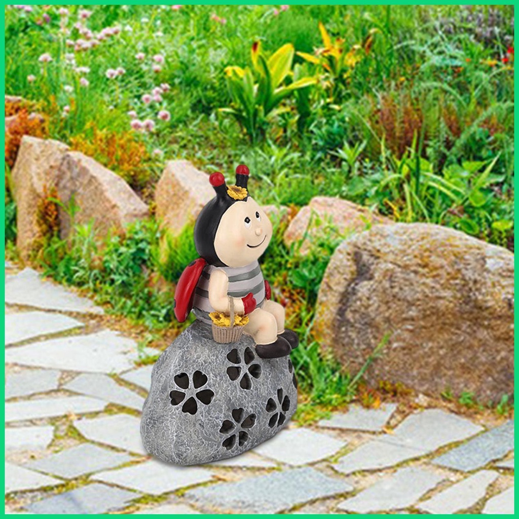 Mô Hình Bọ Cánh Cứng Bằng Nhựa Resin Chống Nước 8.9in Có Đèn LED Năng Lượng Mặt Trời Dễ Thương Cho Sân Vườn