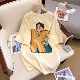Áo Thun 100% Cotton Tay Ngắn Cổ Tròn In Họa Tiết Thời Trang Hàn Quốc Dành Cho Nữ