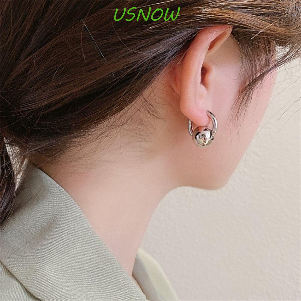 Khuyên Tai Tròn Xỏ Lỗ Hình Cầu Phong Cách Hàn Quốc Cổ Điển Thanh Lịch