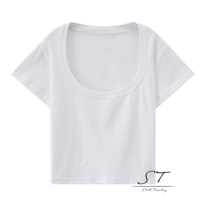 Áo Croptop Tay Ngắn Cổ Chữ U Màu Trơn Thời Trang Dành Cho Nữ