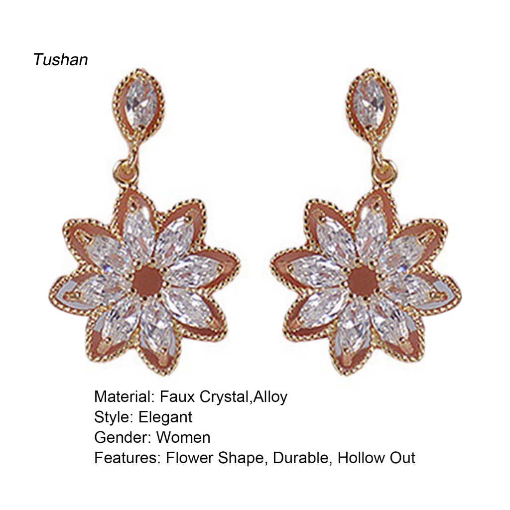 1 Đôi Bông Tai Dáng Dài Hình Hoa Đính Pha Lê Lấp Lánh Thời Trang Cho Nữ