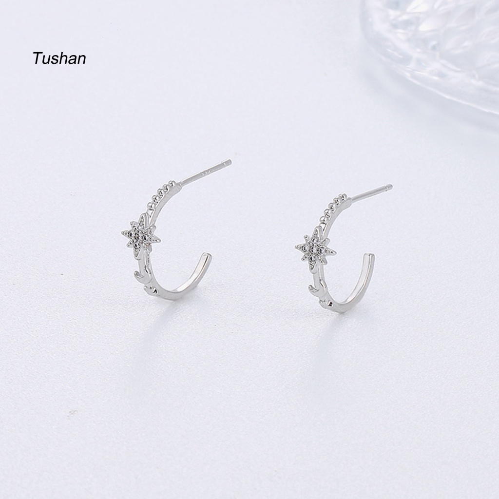 1 Khuyên Tai Hình Trăng Sao Đính Đá Thời Trang