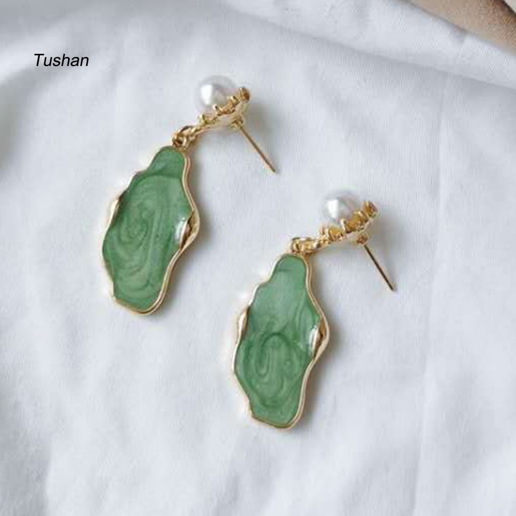 1 Đôi Bông Tai Hình Học Đính Ngọc Trai Nhân Tạo Thời Trang