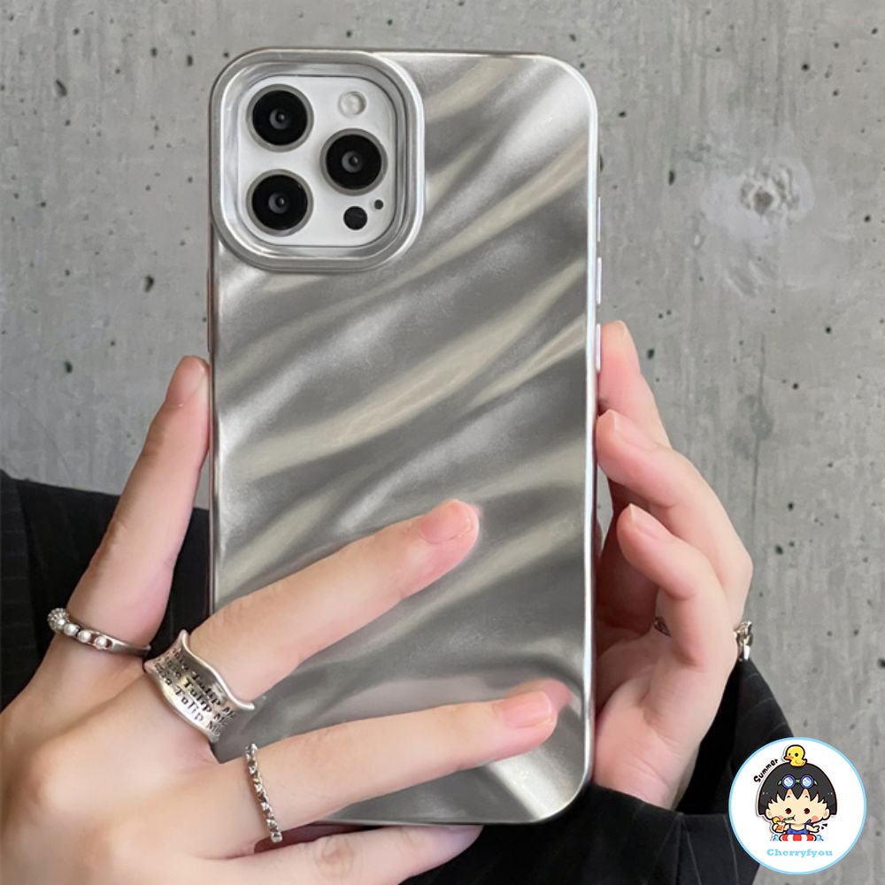 Ốp Điện Thoại TPU Mềm Chống Sốc Họa Tiết Gợn Sóng Màu Bạc Sang Trọng Cho IPhone 11 12 13 14 Pro Max X XS Max 7 8 6 Plus