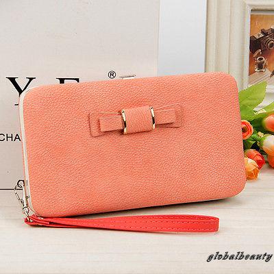 Ví Da PU Dáng Dài Trang Trí Khóa Kim Loại Thắt Nơ Bên Trong Dành Cho Nữ