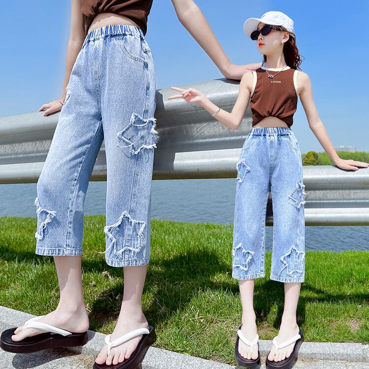 Quần Lửng Denim Phong Cách Phương Tây Thời Trang Mùa Hè Cho Bé Gái