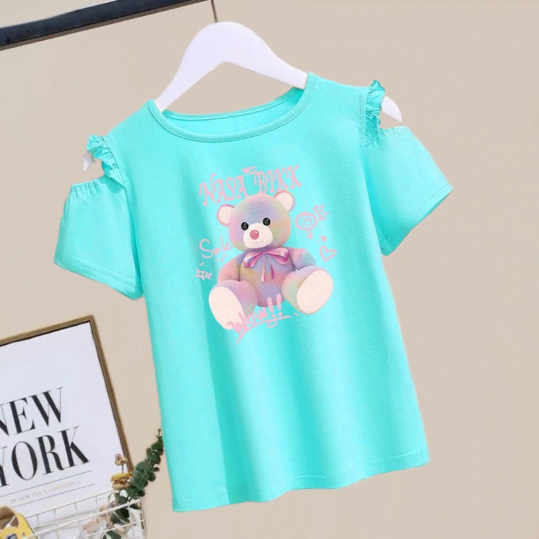 Áo Thun Cotton Mùa Hè Tay Cộc Phong Cách Hàn Quốc Mới 2023 Cho Bé Gái