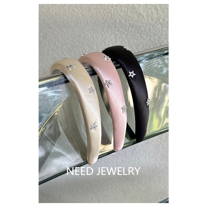 Băng Đô Cài Tóc Satin Dày Đính Đá Hình Ngôi Sao Năm Cánh Thời Trang Nhật Hàn