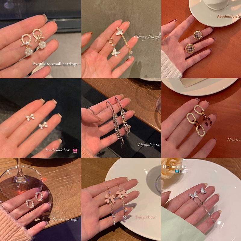 Bông Tai Hình Học Đính Nơ Màu Xanh Dương Ngọt Ngào Phong Cách Hàn Quốc Thời Trang Cho Nữ