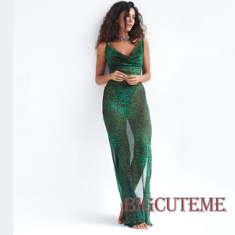 Đầm Dài Sát Nách Hở Lưng Họa Tiết Da Báo Thời Trang Đi Biển Mùa Hè Cho Nữ