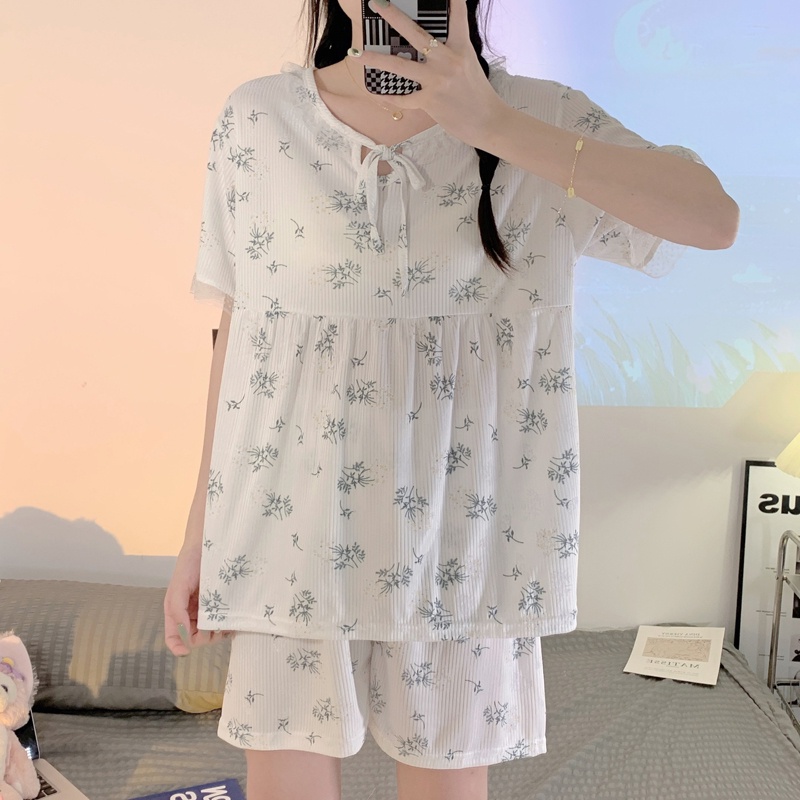 Bộ Đồ Ngủ Áo Tay Ngắn Phối Quần Short Thời Trang Mùa Hè Xinh Xắn Cho Nữ