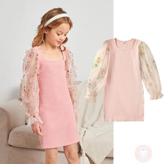 Đầm dự tiệc tay dài phối lưới thêu hoa xinh xắn cho bé gái laa6-litle