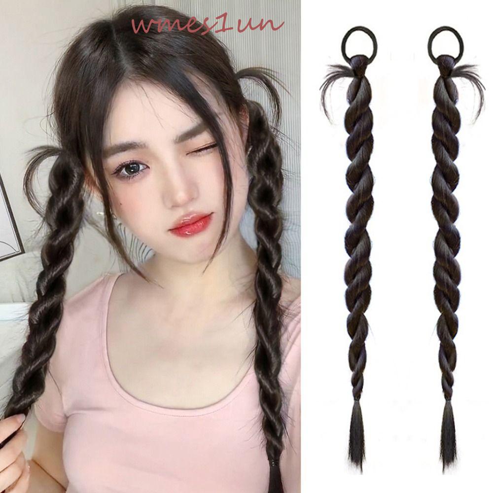 Bộ 2 Dây Cao Su Bện Tóc Giả Dài Tự Nhiên Co Giãn WMES15H