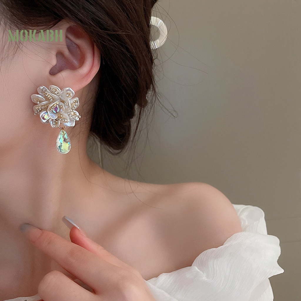 1 Đôi Bông Tai Hình Giọt Nước Đính Ngọc Trai Giả Chống Mòn Thời Trang