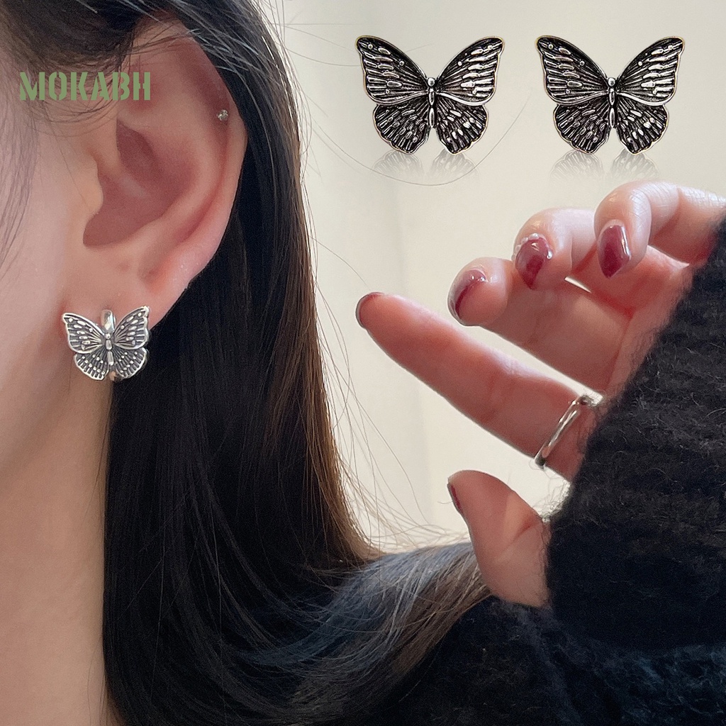 1 Đôi Bông Tai Hình Học Bướm 3D Mạ Điện Phong Cách Hip Hop Cổ Điển Dành Cho Nữ