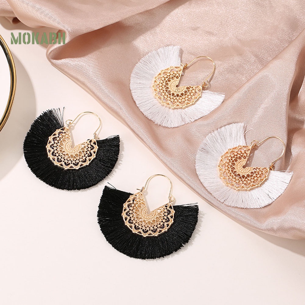 Bông Tai Hình Quạt Phối Tua Rua Phong Cách Bohemian Thời Trang Cho Nữ