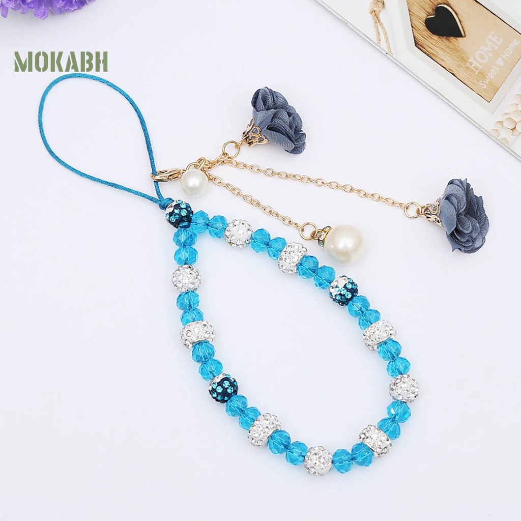 [Mới] Vòng Đeo Tay Chuỗi Hạt Pha Lê Giả Ngọc Trai Mặt Hoa Trang Trí Điện Thoại Di Động Thời Trang Cho Nữ