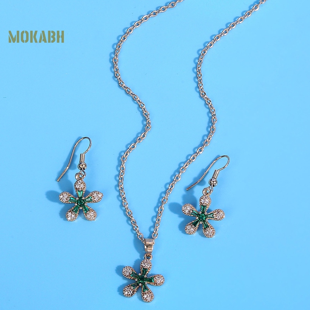 1 Bộ Vòng cổ + Bông Tai Đính Đá Zircon Hình Hoa Lấp Lánh Cho Nữ