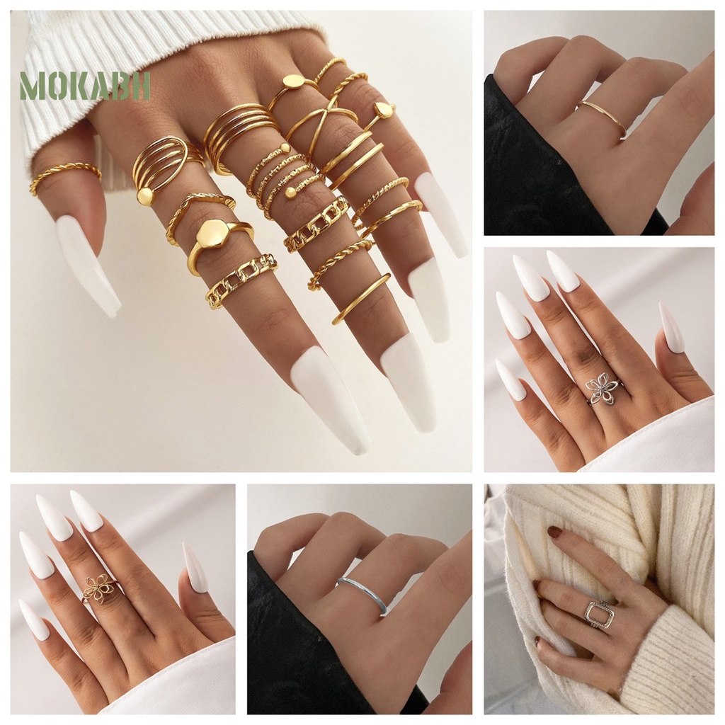 Set 18 / 23 Nhẫn Đeo Tay Nhiều Lớp Thời Trang Vintage