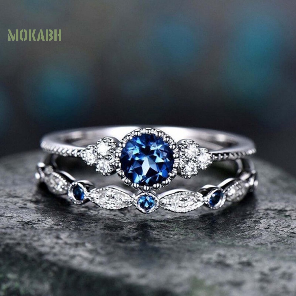 Bộ 2 Nhẫn Hợp Kim Đính Đá Zircon Mượt Mà Đơn Giản Cho Nữ