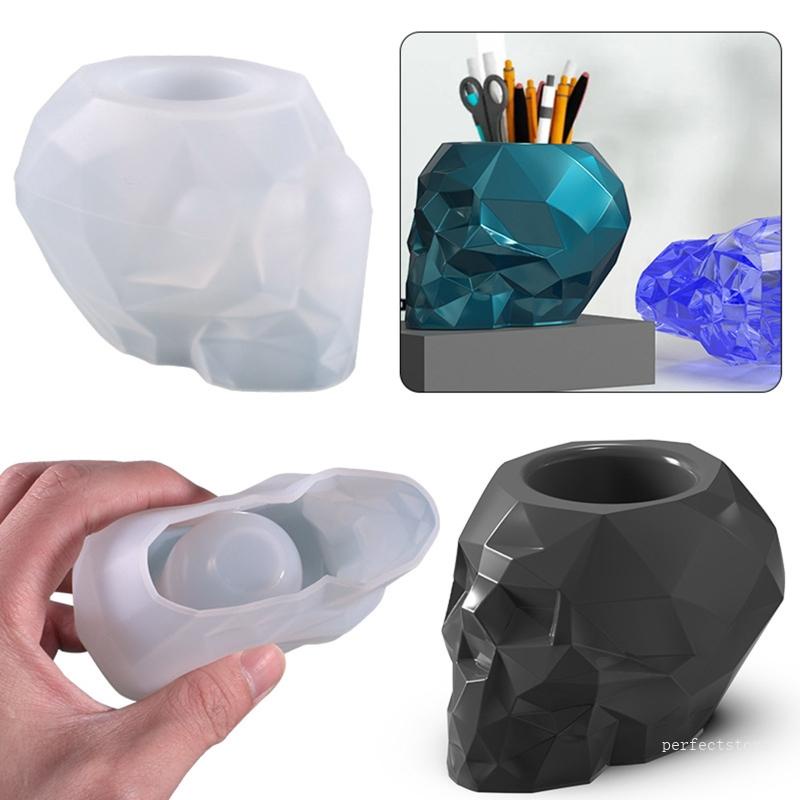 Khuôn Silicone Làm Chậu Hoa / Đựng Bút Hình Đầu Lâu Bằng Resin DIY