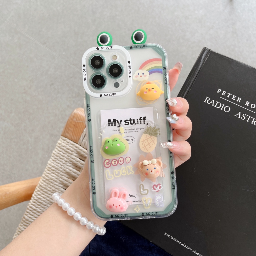 Ốp Điện Thoại TPU Mềm Trong Suốt Hình Động Vật Dễ Thương Có Ngăn Đựng Thẻ Cho iPhone 14 13 12 11 Pro XR XS Max 7 8 Plus