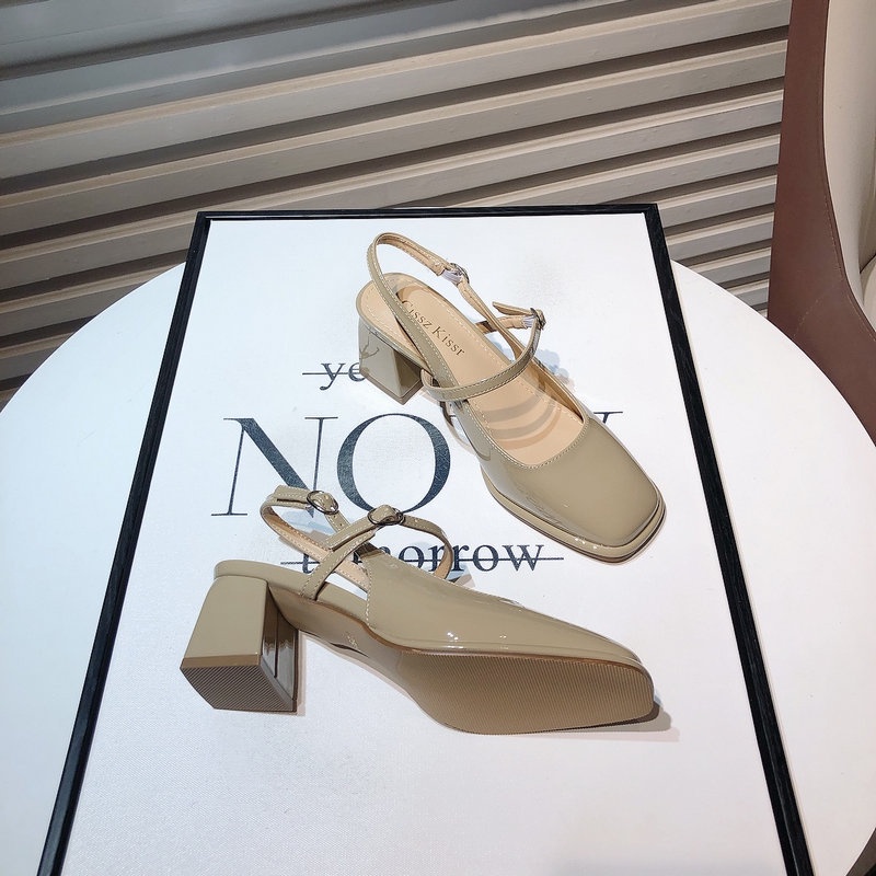 Giày Xăng Đan Da Bóng Gót Dày Vừa Mũi Vuông Cài Khóa Kiểu Retro Hàn Quốc Thời Trang Mùa Xuân 2023 Cho Bạn Gái