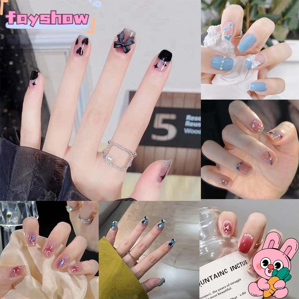 Bộ 24 Móng Tay Giả Đầu Tròn / Vuông Có Thể Tháo Rời Ốp