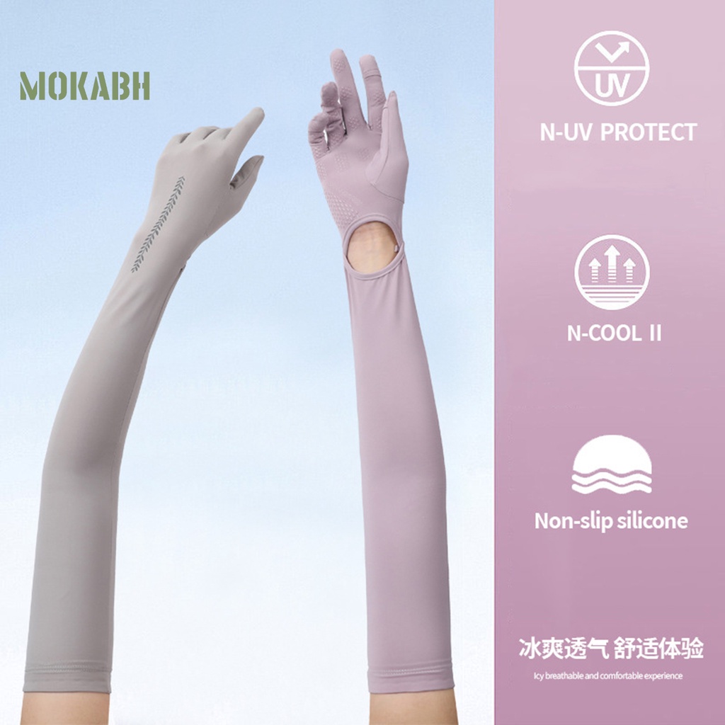 2 Găng Tay Dài 58cm Bằng Lụa Lạnh Thoáng Khí Chống Nắng Chống Trượt Có Thể Điều Chỉnh Kích Thước