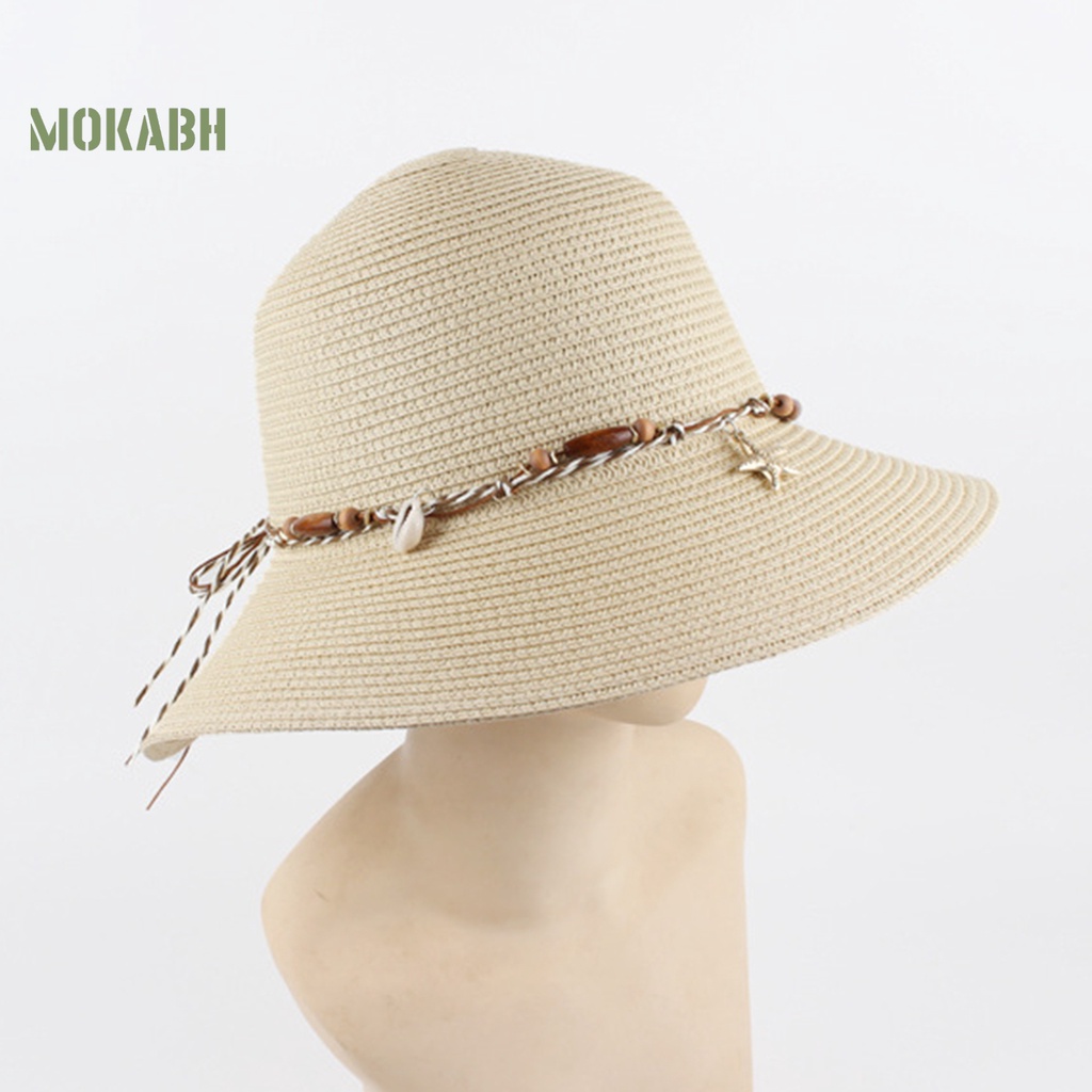 Mũ Vành Tròn Chống Nắng Màu Trơn Trang Trí Vỏ Sò Biển Cho Nữ