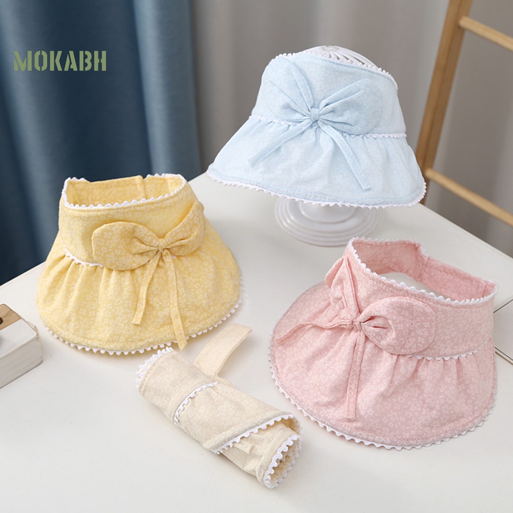 Mũ Vành Tròn Chống Nắng Đính Nơ Dài Vành Dễ Điều Chỉnh Bảo Vệ Khuôn Mặt Cho Bé Gái