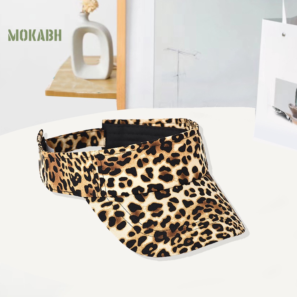 [Mok Abh] Mũ Lưỡi Trai Thể Thao Hở Chóp Có Dây Điều Chỉnh Được Họa Tiết Da Báo Thời Trang Cho Nữ