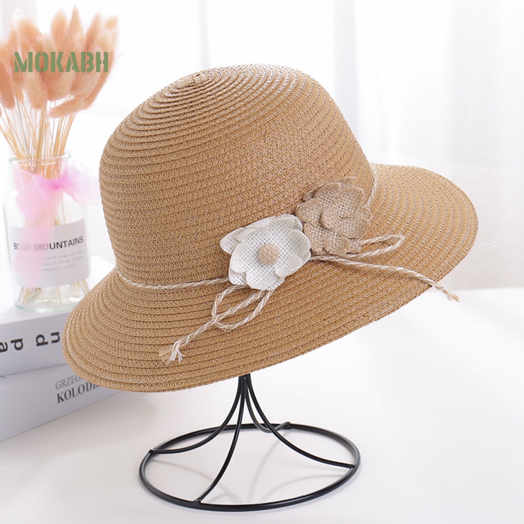 [Mok Abh] Mũ Rơm Chống Gió Thấm Hút Mồ Hôi Đính Hoa Có Thể Gấp Gọn Dùng Ở Ngoài Trời