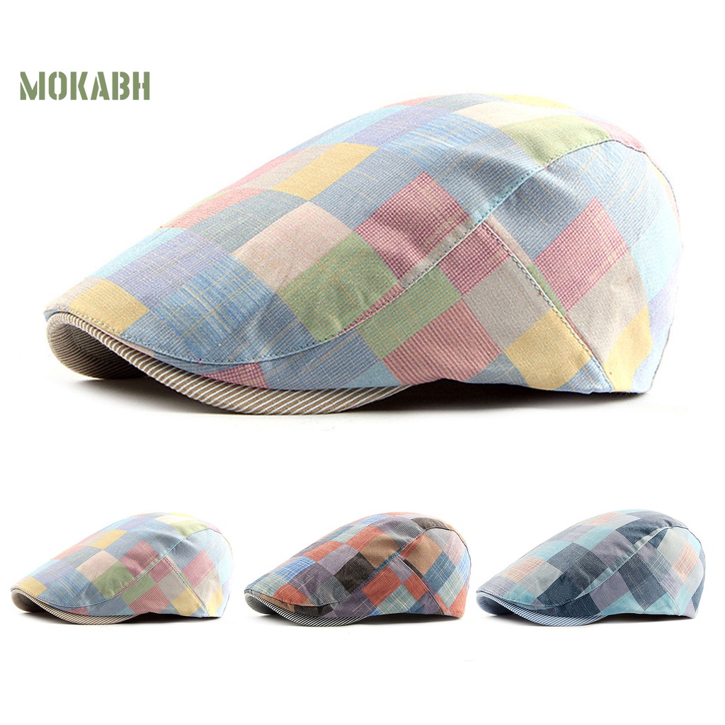 [Mok Abh] Mũ Lưỡi Trai Họa Tiết Kẻ Sọc Màu Tương Phản Phong Cách Vintage Cho Nam Mặc Hàng Ngày