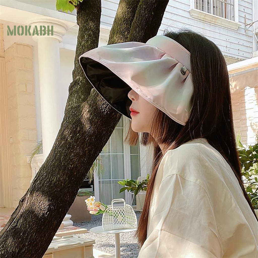 [Mok Abh] Mũ Rộng Vành Hở Chóp Chống Tia UV Co Giãn Phong Cách Hàn Quốc Cho Nữ