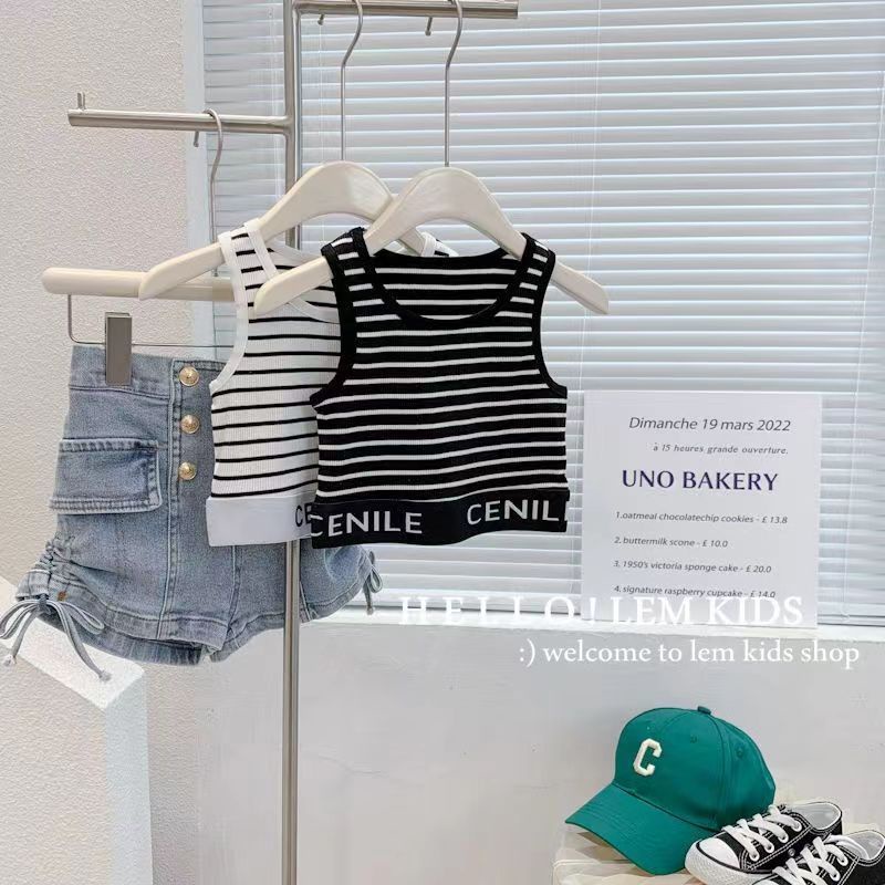 Áo Thun Không Tay In Chữ Phong Cách Hàn Quốc Thời Trang Mùa Hè 2023 Dành Cho Bé Gái