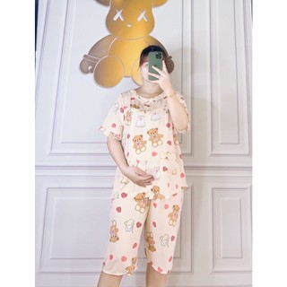 Bộ Bầu Lanh, Lửng cộc tay Mùa Hè Cho con bú Sau Sinh - Vải Tole mặc nhà mềm mát có size từ 45-83kg