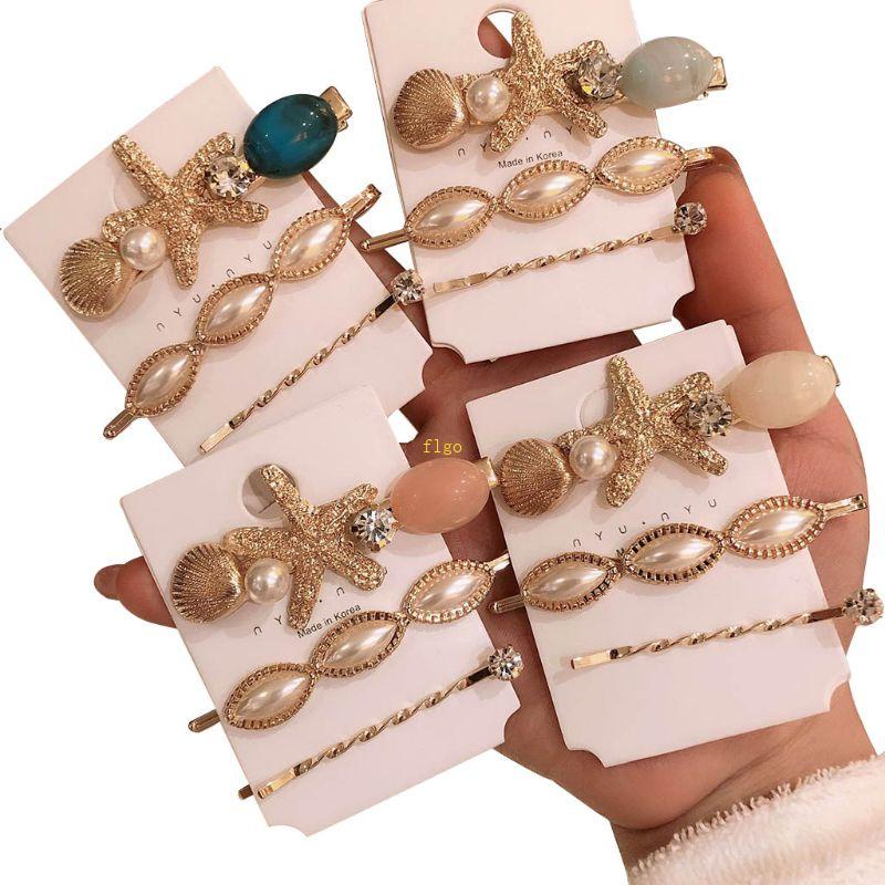 Set 3 Kẹp Tóc Hình Sao Biển / Ngọc Trai Lấp Lánh Cho Bé Gái