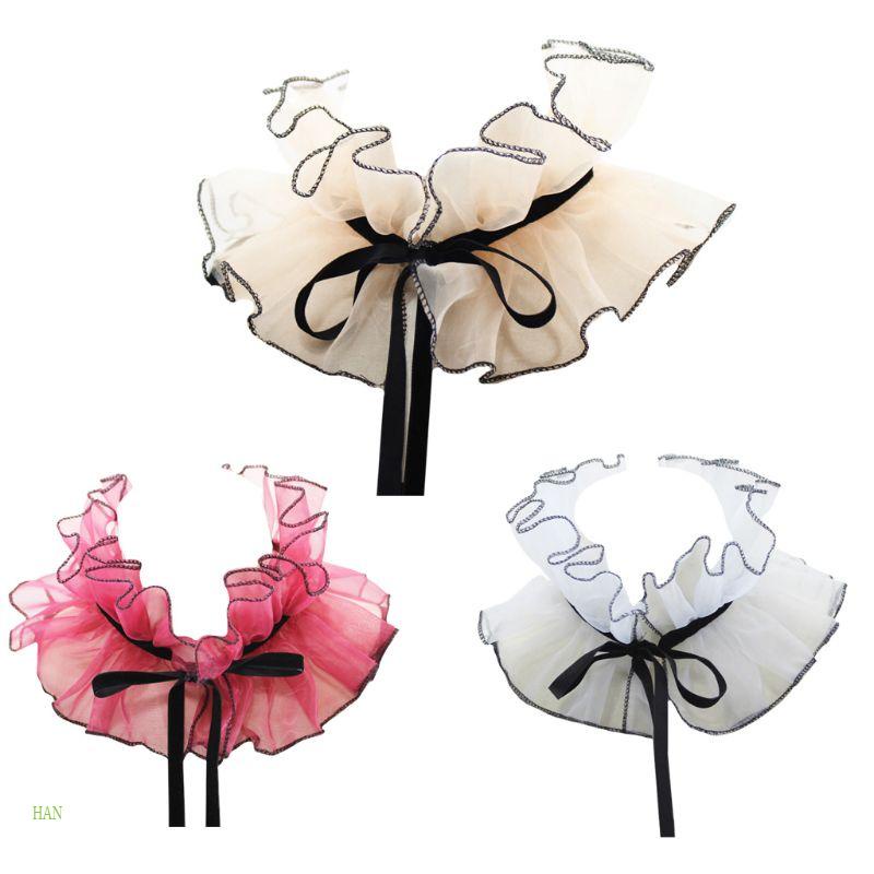 Han Victorian Vòng Cổ Giả Cổ Đứng Nhún Bèo Hóa Trang Cổ Điển Organza Agaric