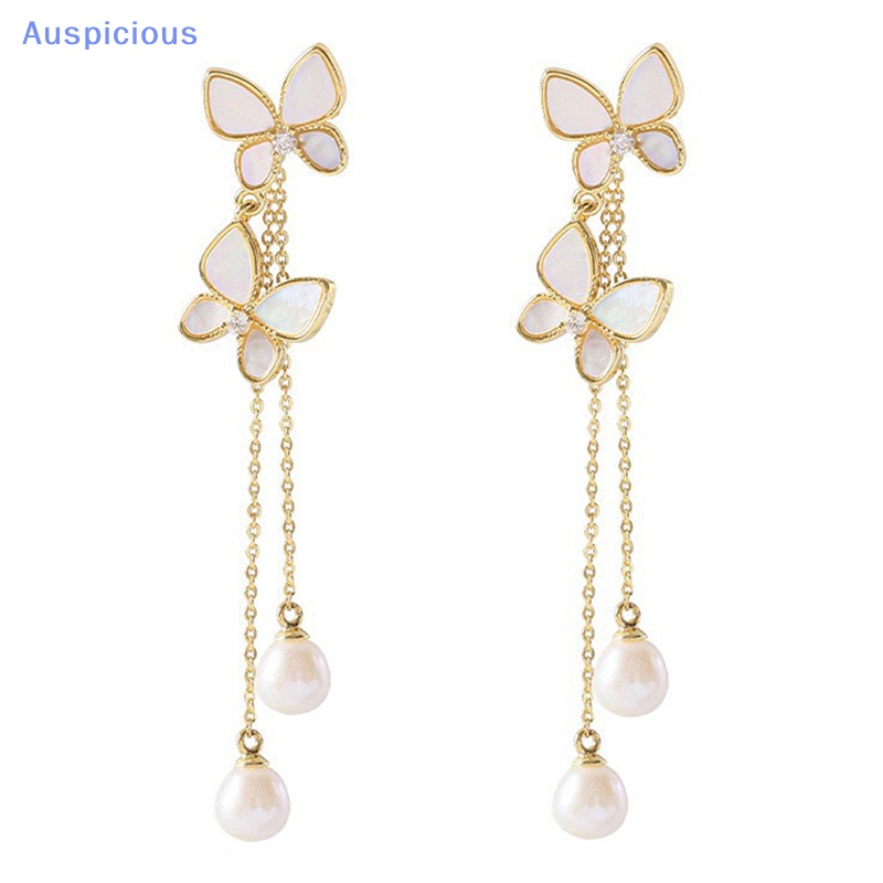 1 Đôi Bông Tai Dài Tua Rua Hình Bướm Đính Ngọc Trai Lãng Mạn Thời Trang Cho Nữ