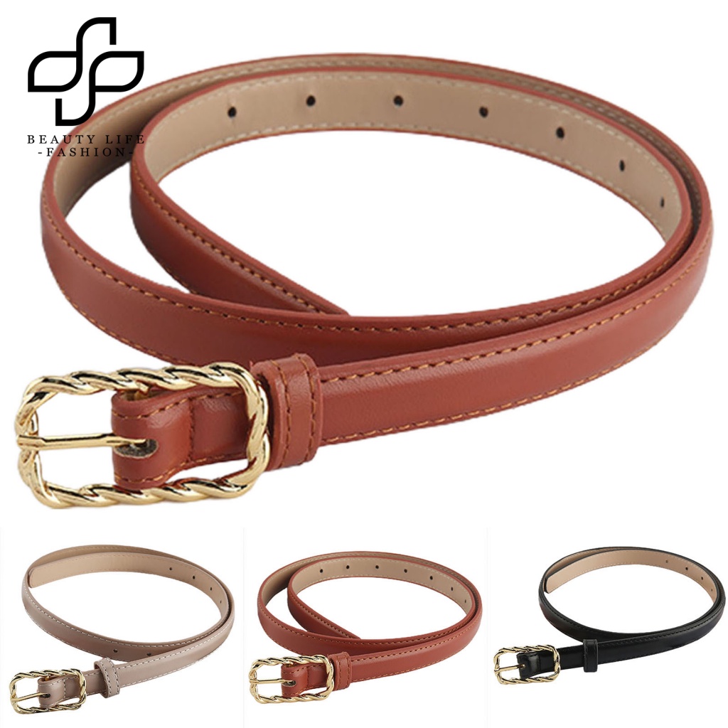 Beautylife Thắt Lưng Da Giả Khóa Xoắn Màu Vàng Kim Chống Phai Màu Có Thể Điều Chỉnh Được Phong Cách Vintage Thời Trang May Vá Hàng Ngày Cho Nữ