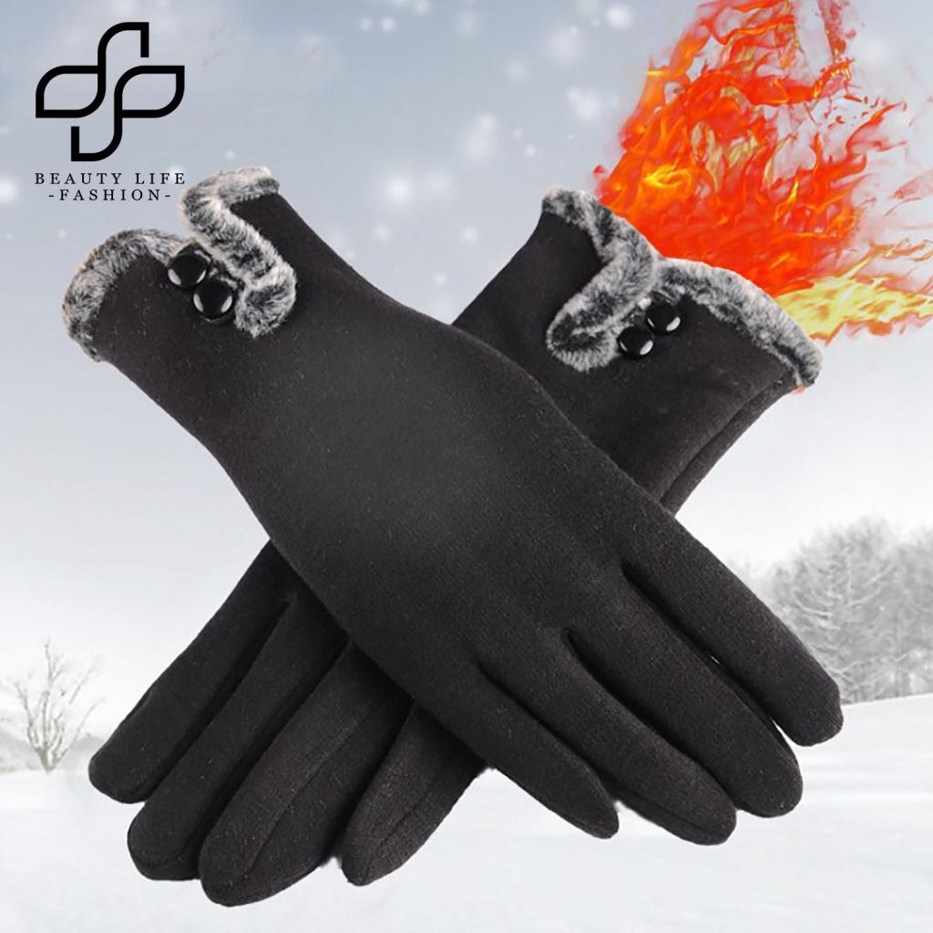 1 Đôi Găng Tay Lông Nhung Dày Hai Nút Giữ Ấm Cho Nữ