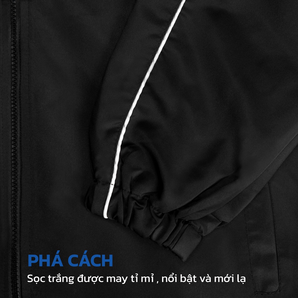 Áo khoác dù nam nữ form rộng, có mũ màu đen kèm sọc tay local brand DEMI | DE-AK62